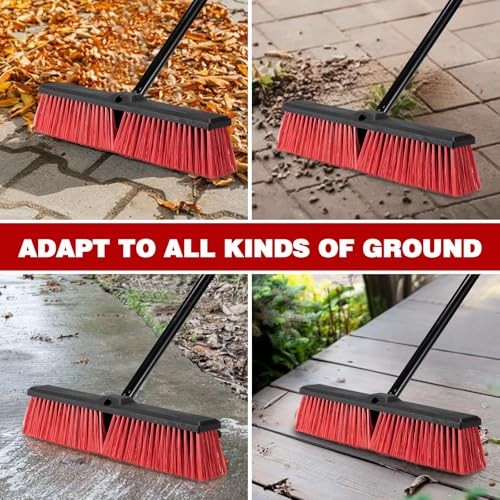 18 Inch Heavy Duty Push Broom Outdoor with 63&Prime; Long Handle Stiff Bristle Brush