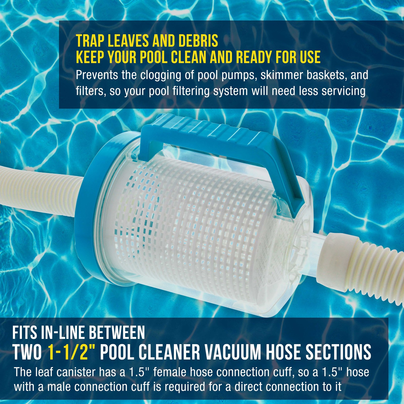 Pro In-line Swimming Pool Leaf Canister Plastic Mesh Basket, Clean Remove Debris