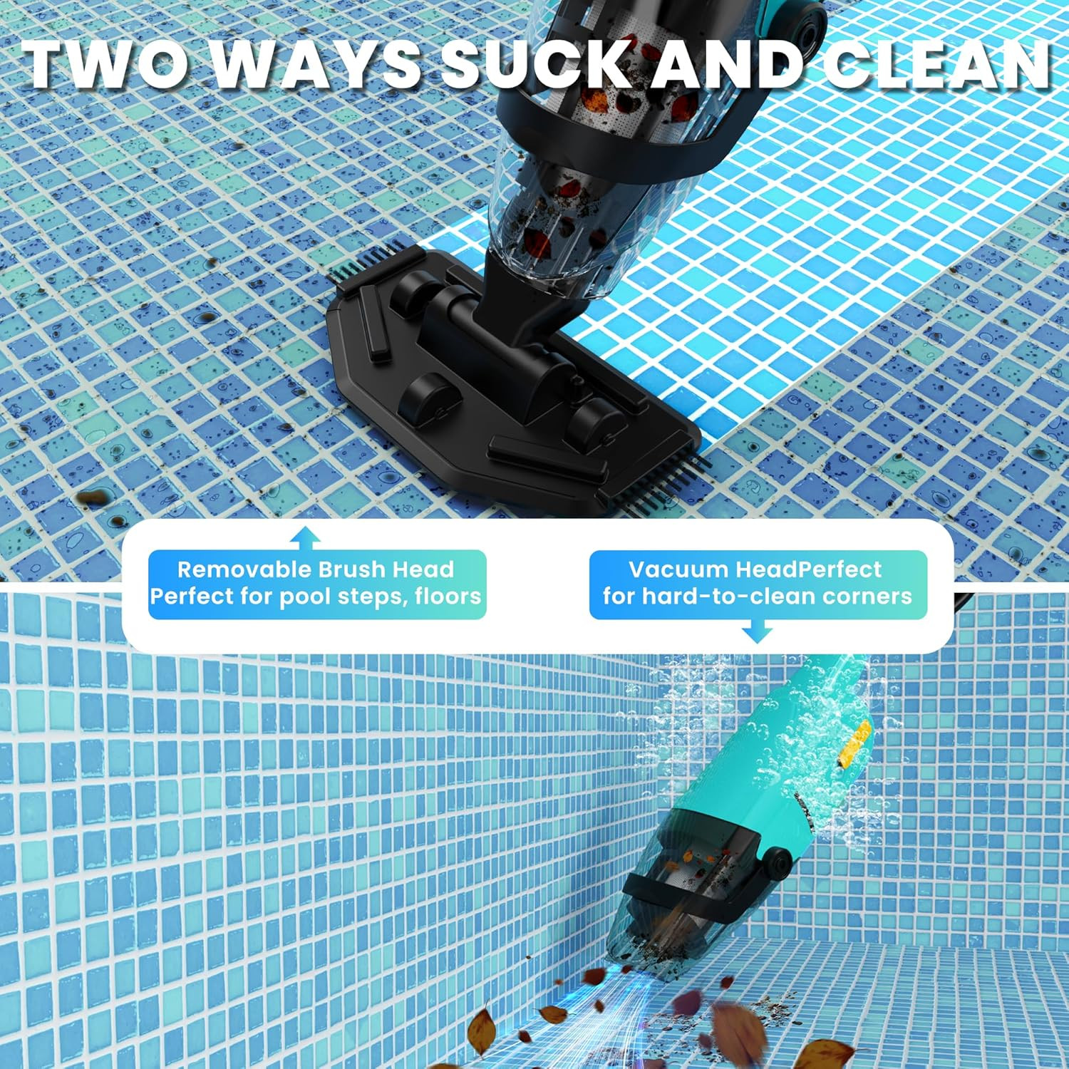 Pool Vacuum for above Ground Pool, Cordless Handheld Rechargeable Pool Cleaner w