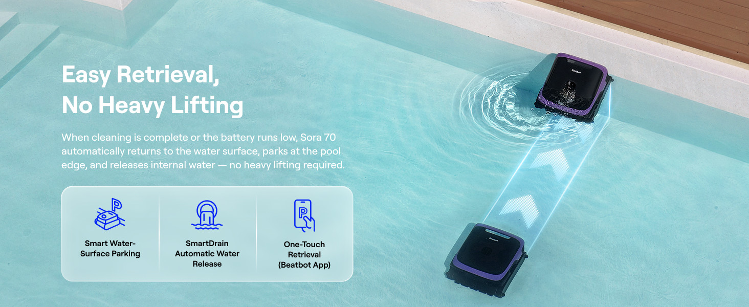 Beatbot Sora 70 Pool Vacuum Robot, 360° Top-to-Bottom Cleaning,Lilac