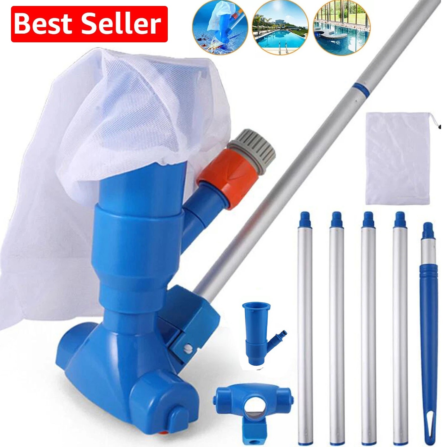 Handheld Vacuum Swimming Pool Cleaner 5Section Pole Ground Spa Pond Cleaner Kit