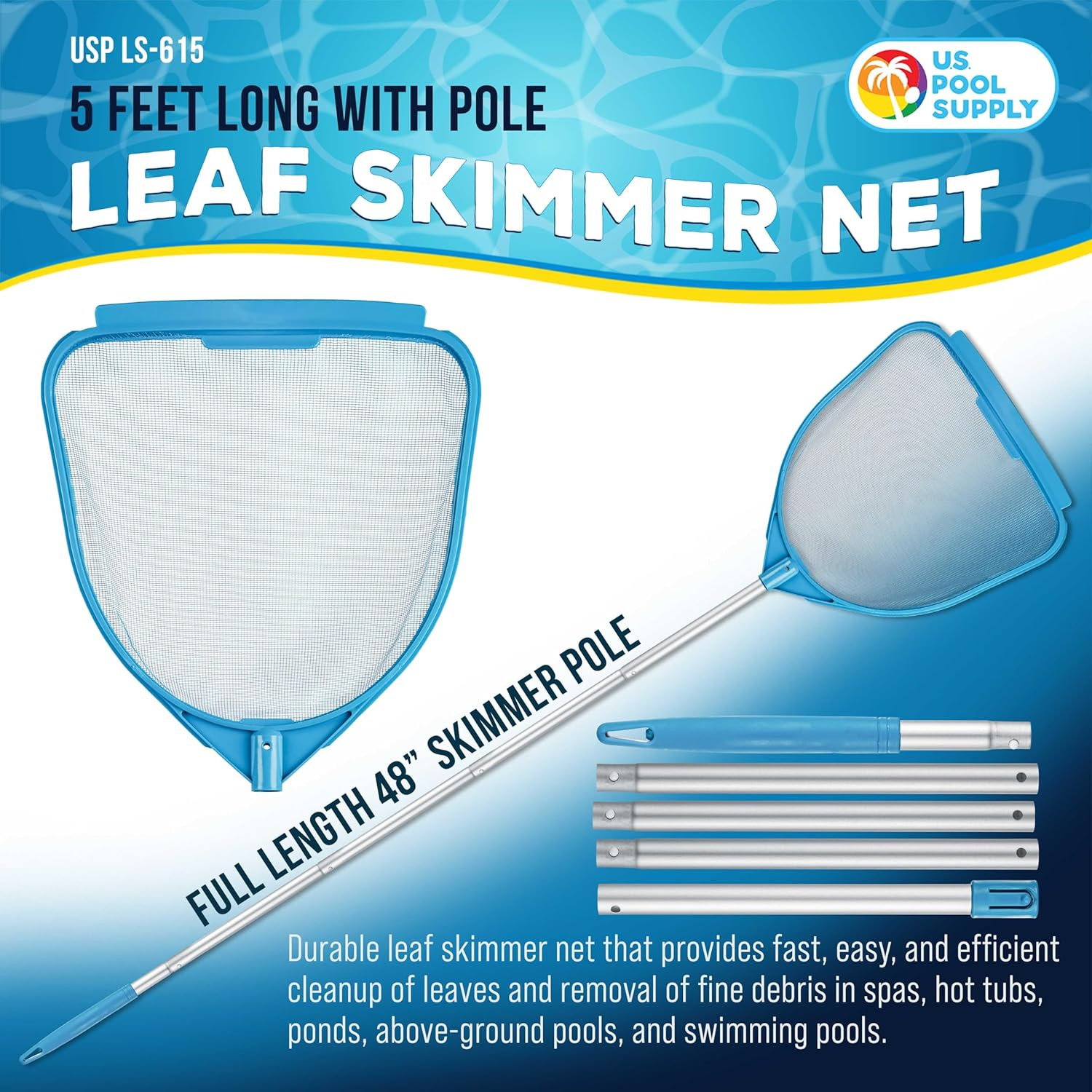 Pool and Spa Skimmer Net with Pole, Handheld Fine Mesh Pool Skimmer Net – Hand H