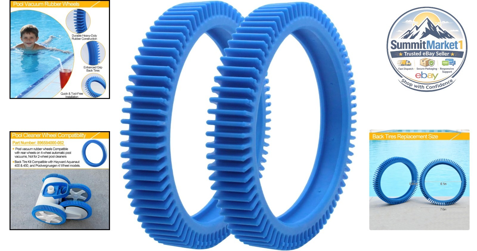 Pool Cleaner Back Tires Replacement 896584000-082 2Pcs