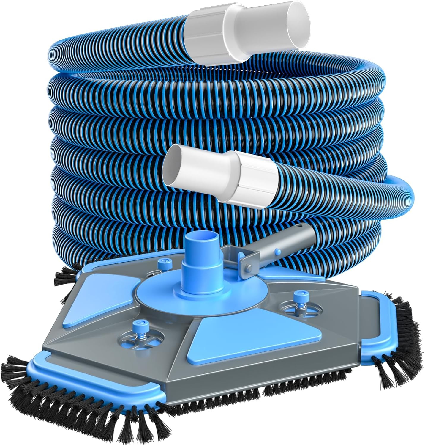 Professional Pool Vacuum Head and Hose, 360° Swivel Cuff 1-1/2&Prime; X 30 Ft Heavy Du