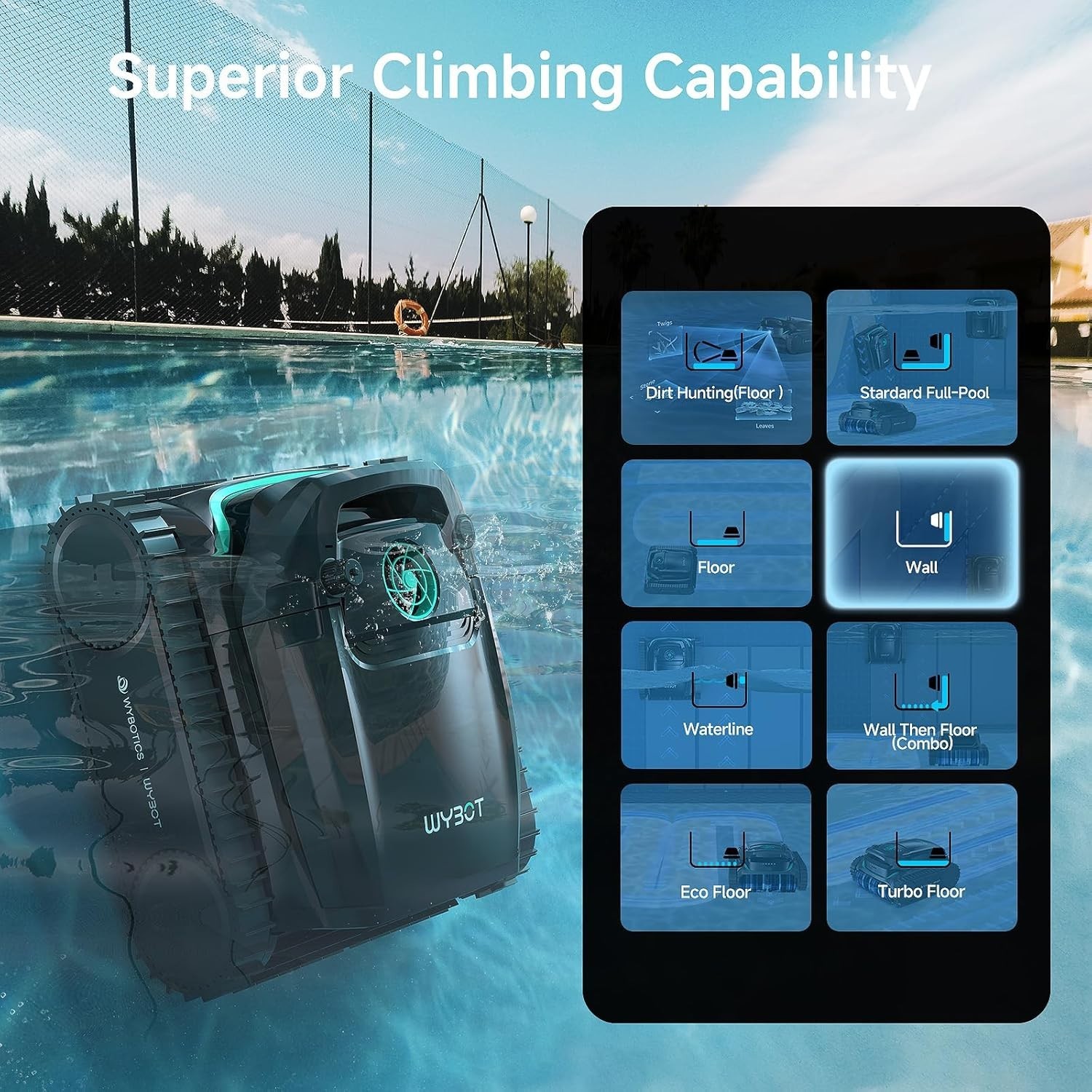 WYBOT M2 AI Pool Cleaner | App Control | 300min/4305sq.ft | 10,000mAh Brushless