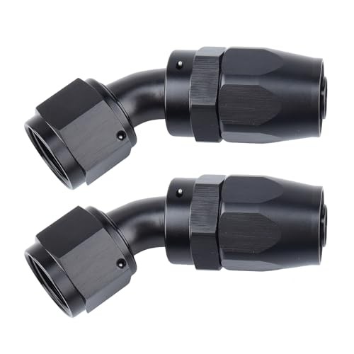 -6 AN 45 Degree Swivel Hose End Fitting Aluminum 6AN – 2PCS 45 Degree – Black