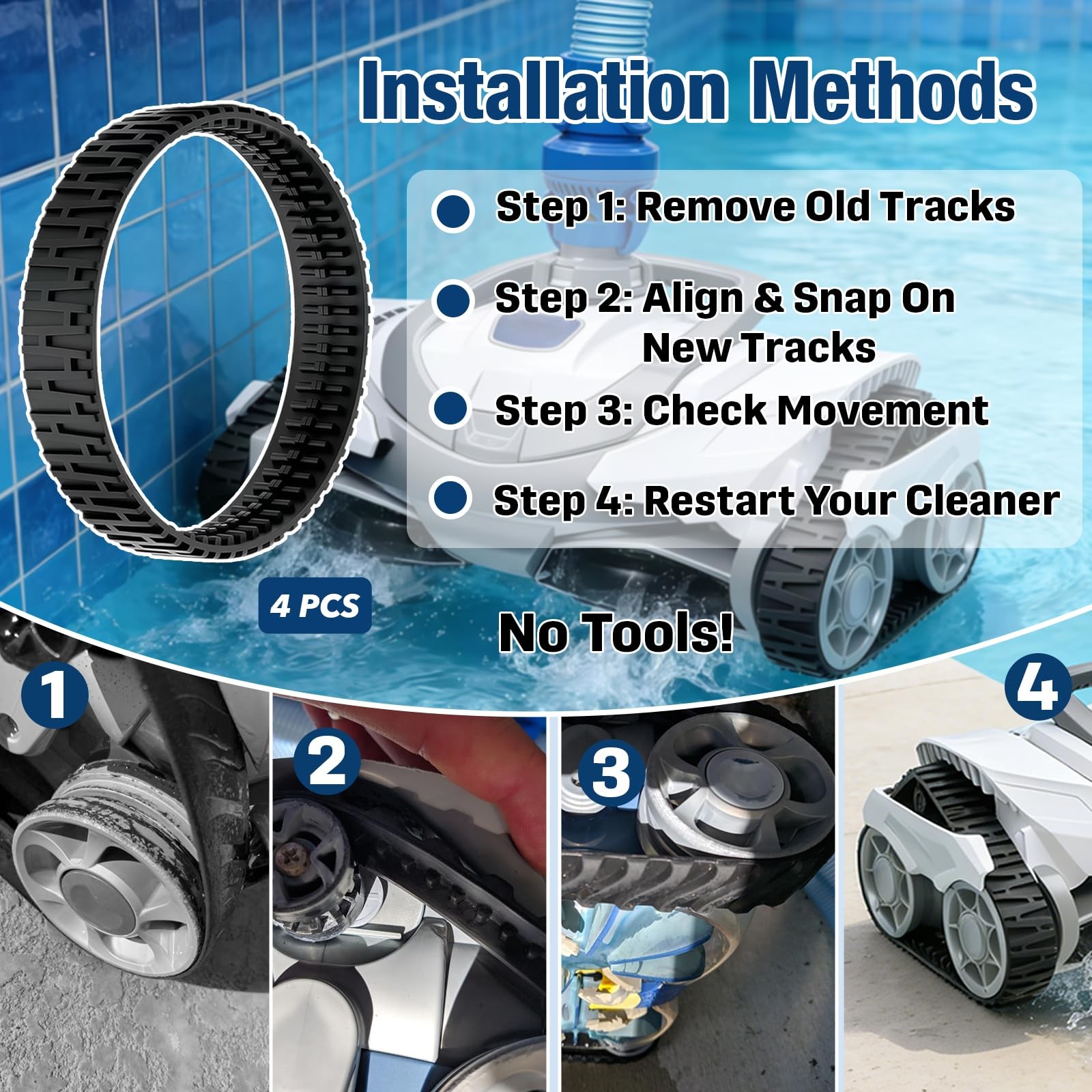 4-Pack R0916500 Pool Cleaner Tracks V2, Replacement Belt Compatible with Suct…