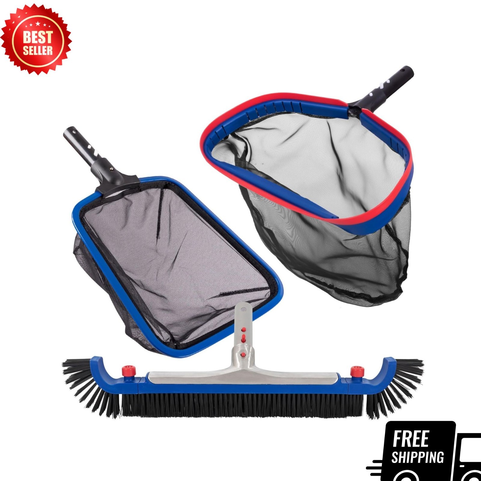 Deluxe Swimming Pool Cleaning Kit 20&Prime; Brush Head 17.5&Prime; Pool Nets Aluminum Frame