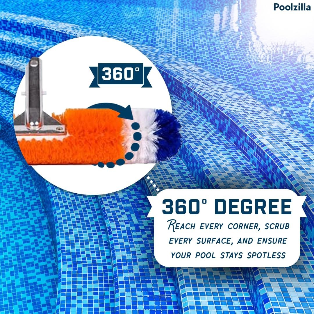 3 Pack 360� Pool Brushes for Pools, Spas & Hot Tubs – 12&Prime;, 18&Prime;, 24&Prime; Sizes