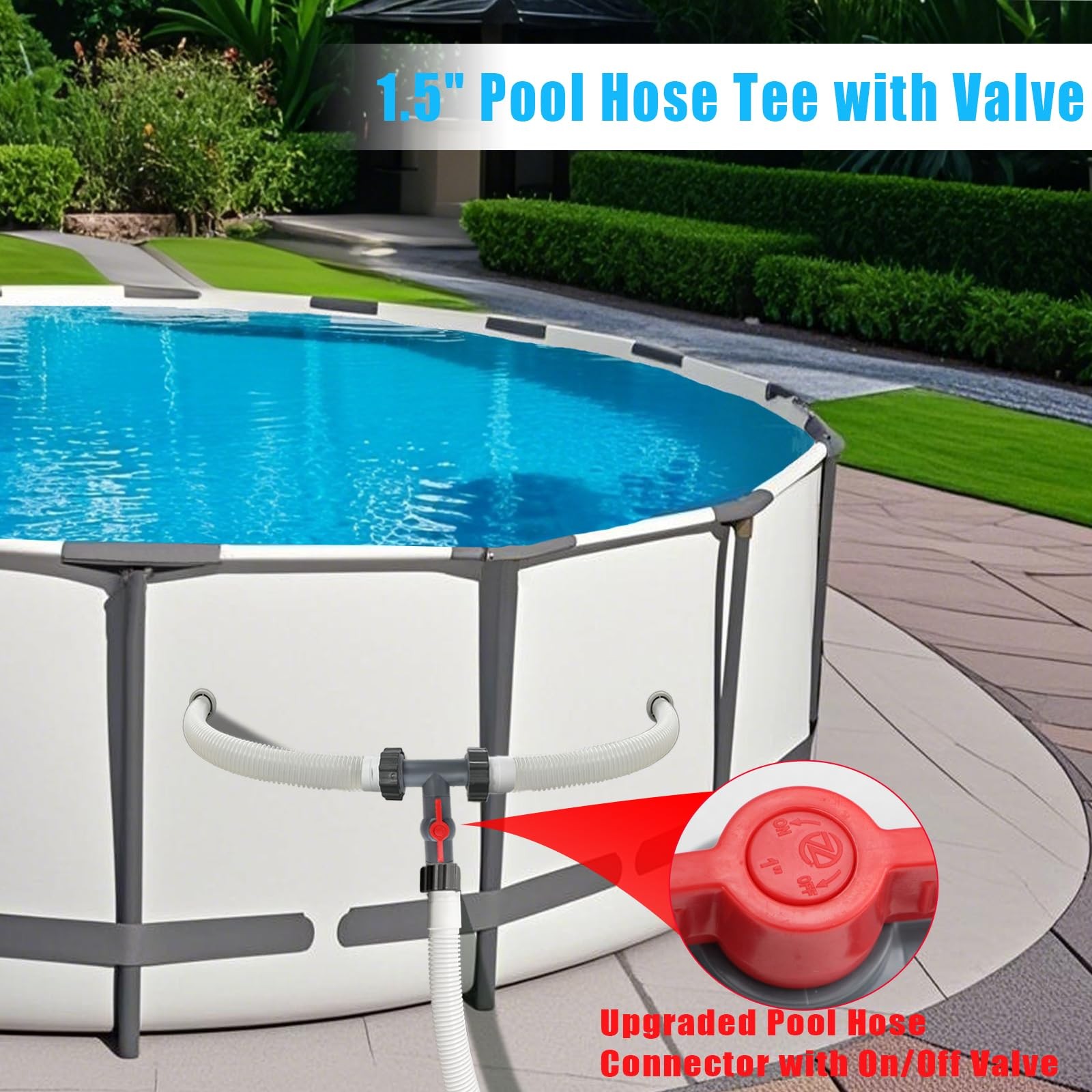 Pool Hose Tee with Valve, 1.5&Prime; to Gray