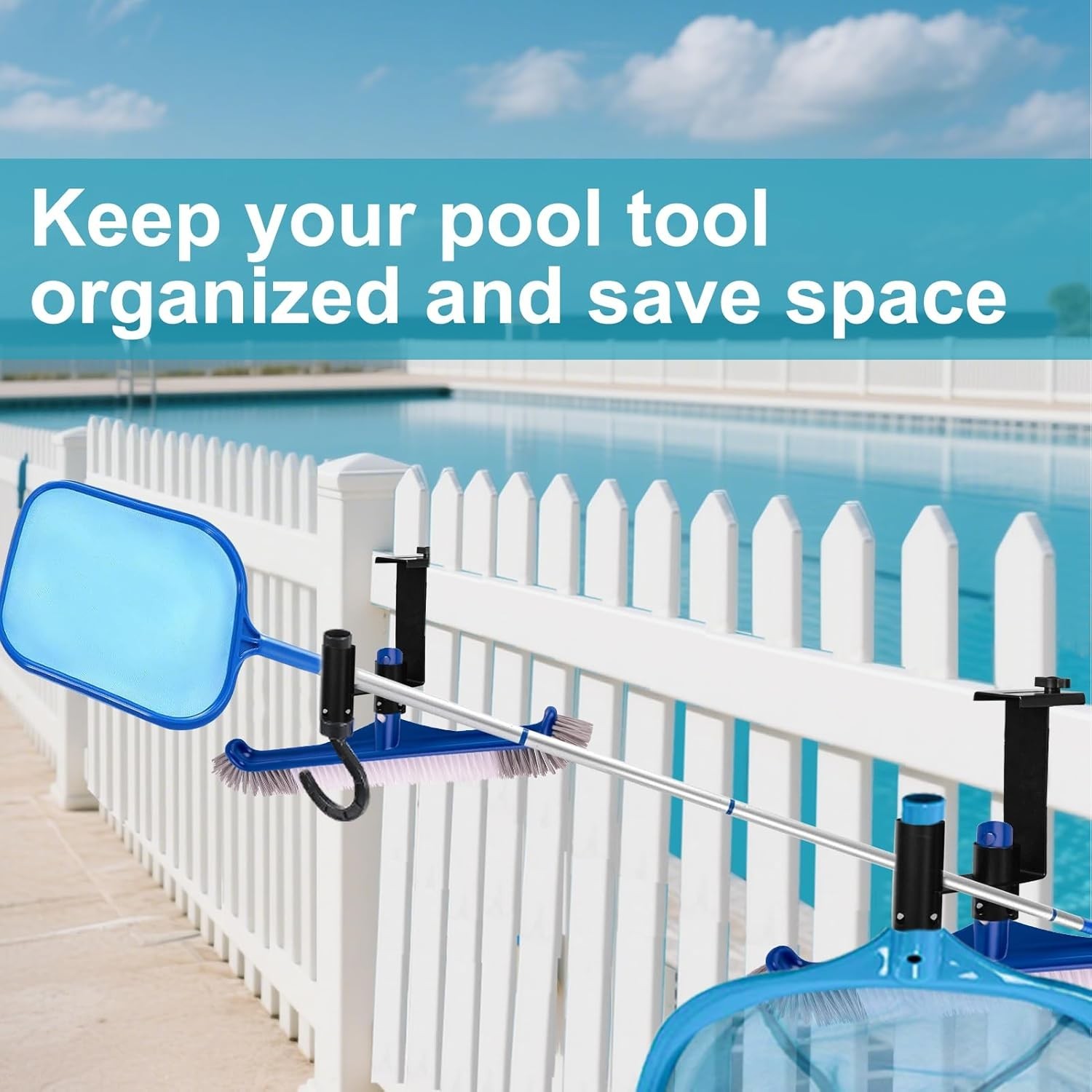 2 Pcs Pool Fence Hooks, Adjustable Tool Organizer, for Hanging Cleaning Acces…