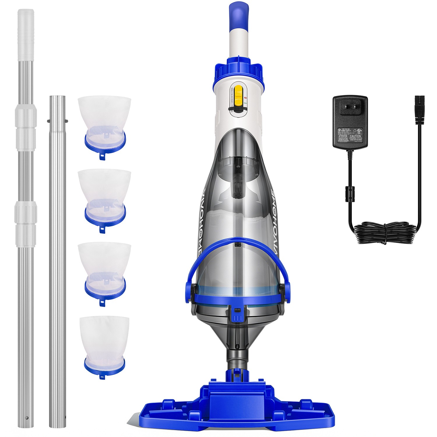 Cordless Pool Vacuum with Telescopic & Extension Poles 9.12ft, 18.5 GPM Suction