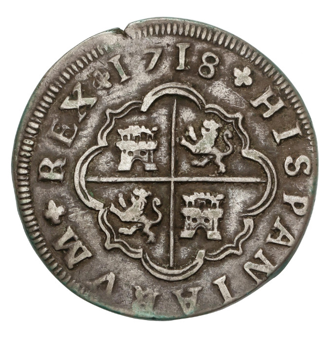 SC. Spain-Felipe V. 4 reales 1718 M Seville. Silver 11.64 g. SCARCE