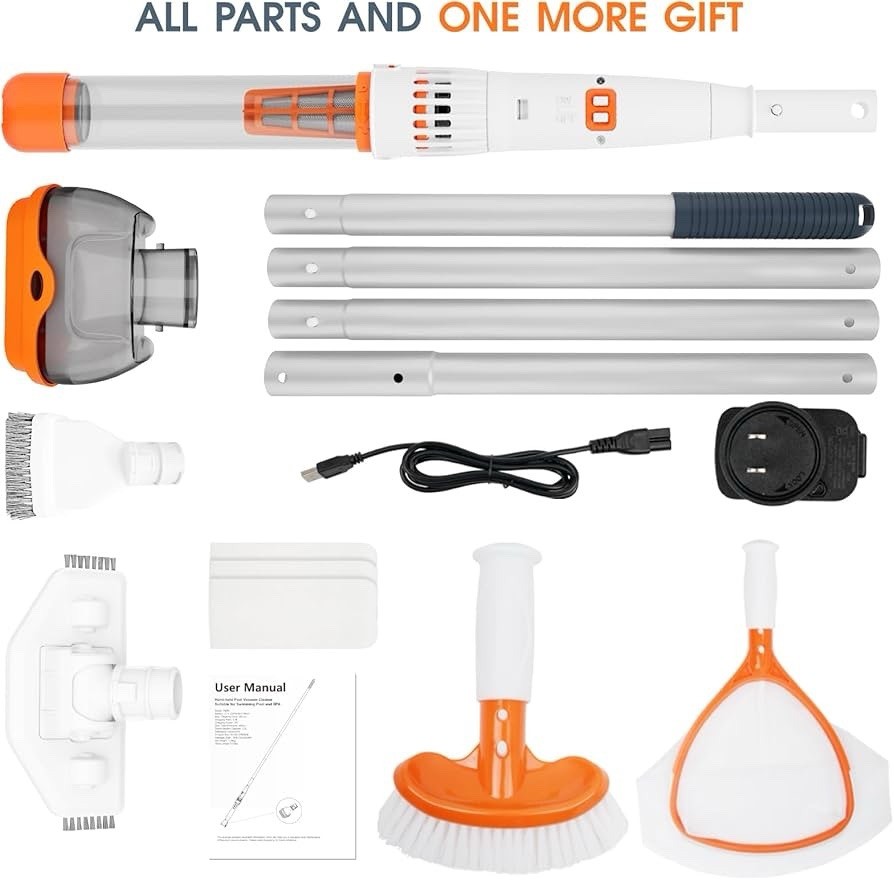3-in-1 Pool Spa Vacuum Cleaner Rechargeable 25µm Filter Orange