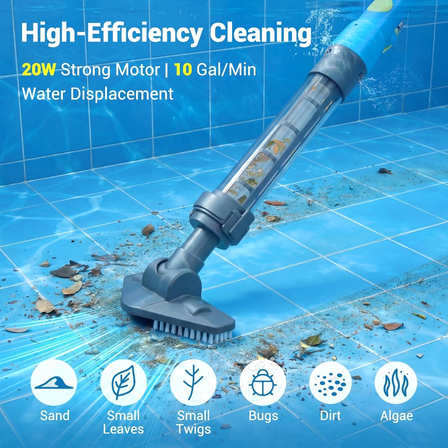 Lightweight Above Ground Pool Vacuum with 2 Brush Heads – Effortless Cleaning