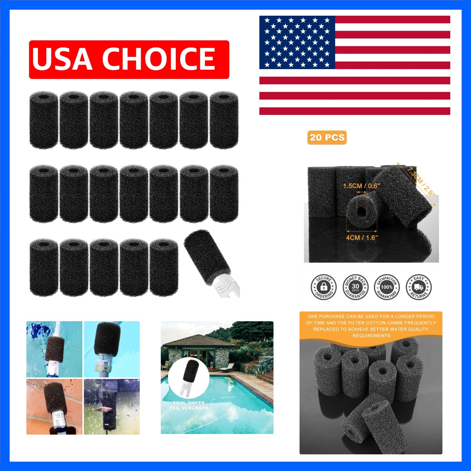 20Pack Pool Cleaner Parts, Sweep Hose Tail Scrubbers Replacement for Sweep Po…