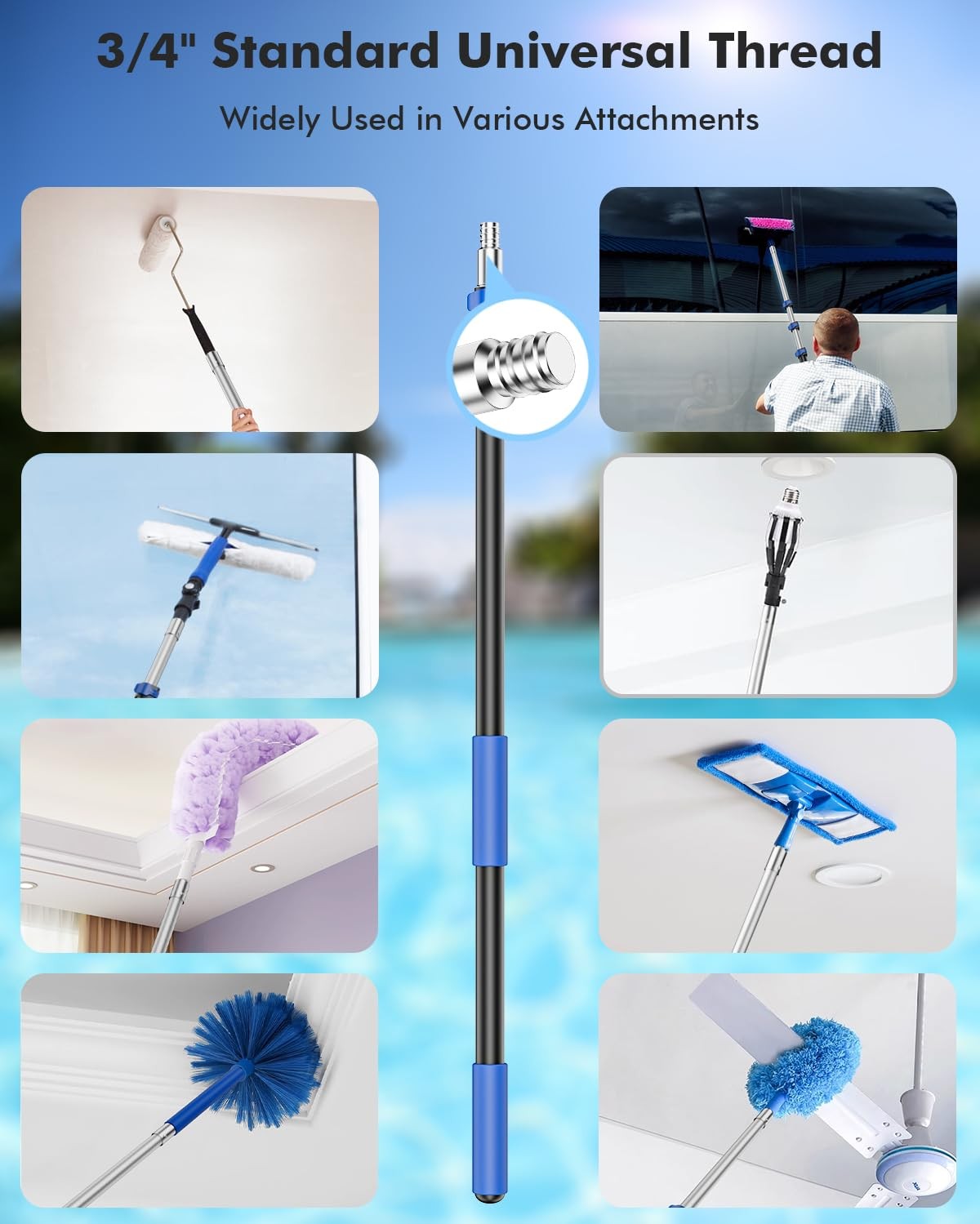 Pool Pole Telescopic 16FT Heavy Duty Upgraded Aluminum, 16 Ft Extension/Exten…