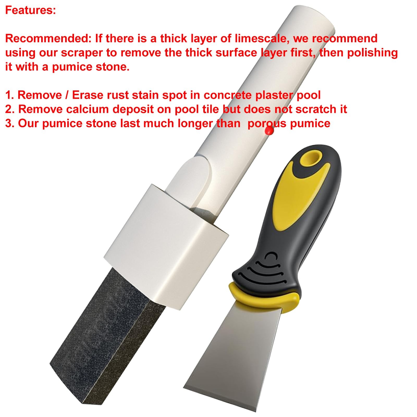 Pool Pumice Stone and Scraper Set with EZ Clip Handle to Reomve Erase Rust…