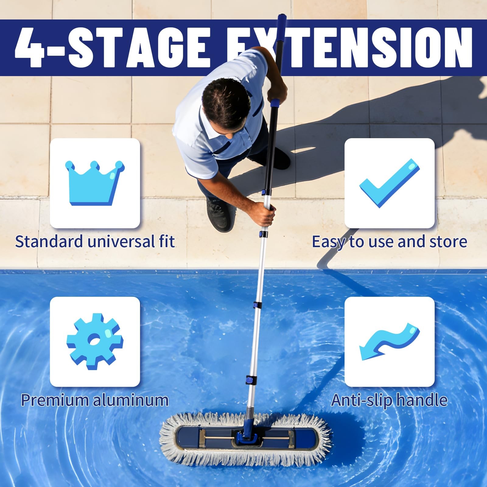 16 FT Aluminum Telescopic Pole for Pool Cleaning, Dusting & Painting