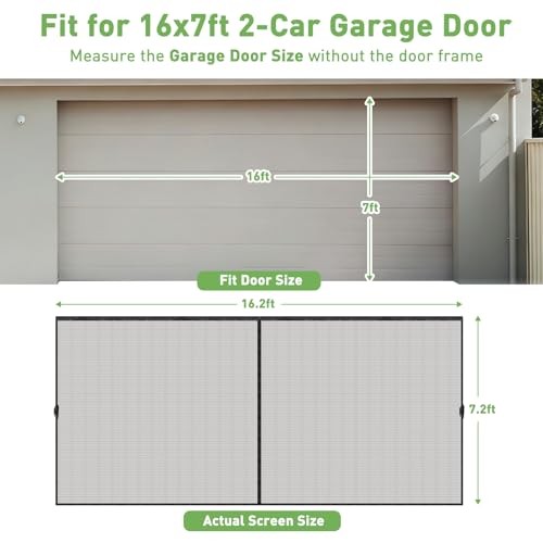 Retractable Garage Screen Door with Track—Fits 16×7 Feet—Fits Garage Door