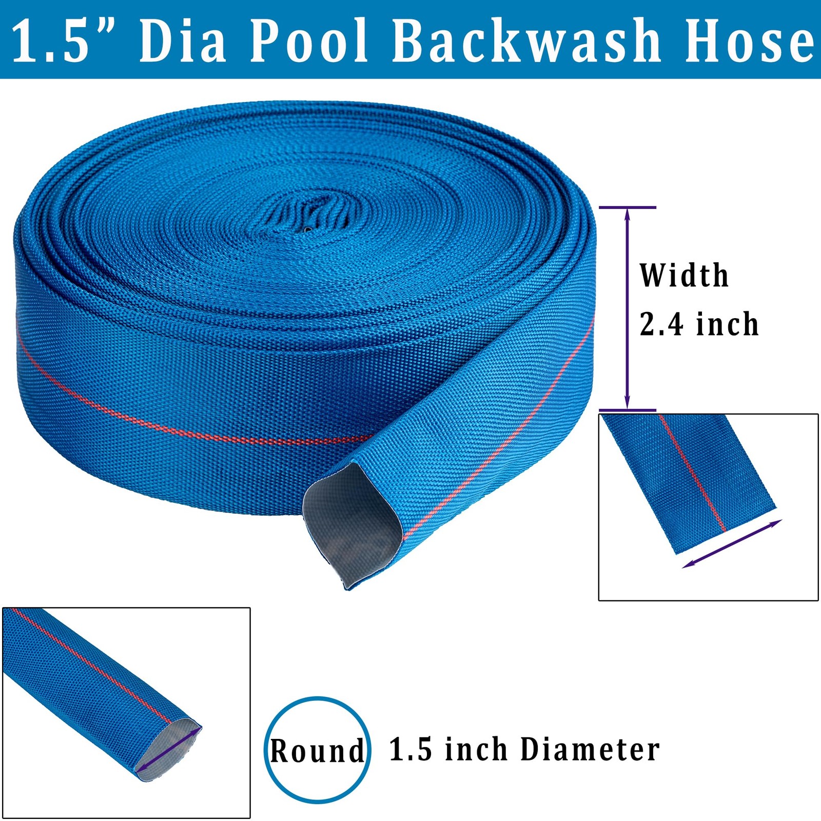 Zy-Hosetube Pool Backwash Hose 1-1/2 100 Ft Heavy Duty Pvc Water Discharge Pipe