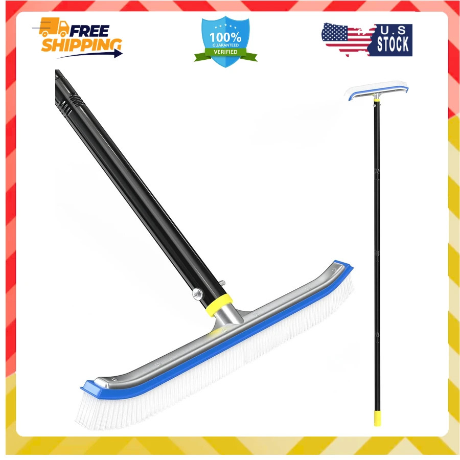 18 Inch Pool Brush with 8FT Adjustable Aluminum Pole for Swimming Pool Cleaning
