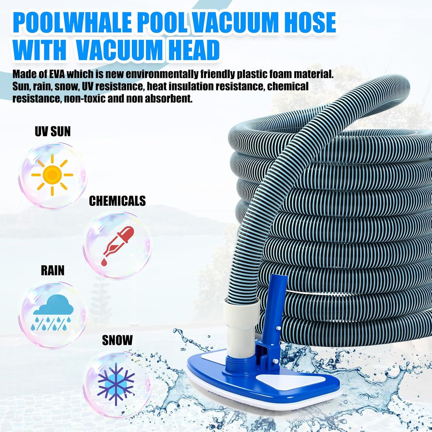 3 Pcs Pool Cleaning Kit Swimming Pool Vacuum Head Hoses 1-1/2&Prime; X 30Ft with Swive