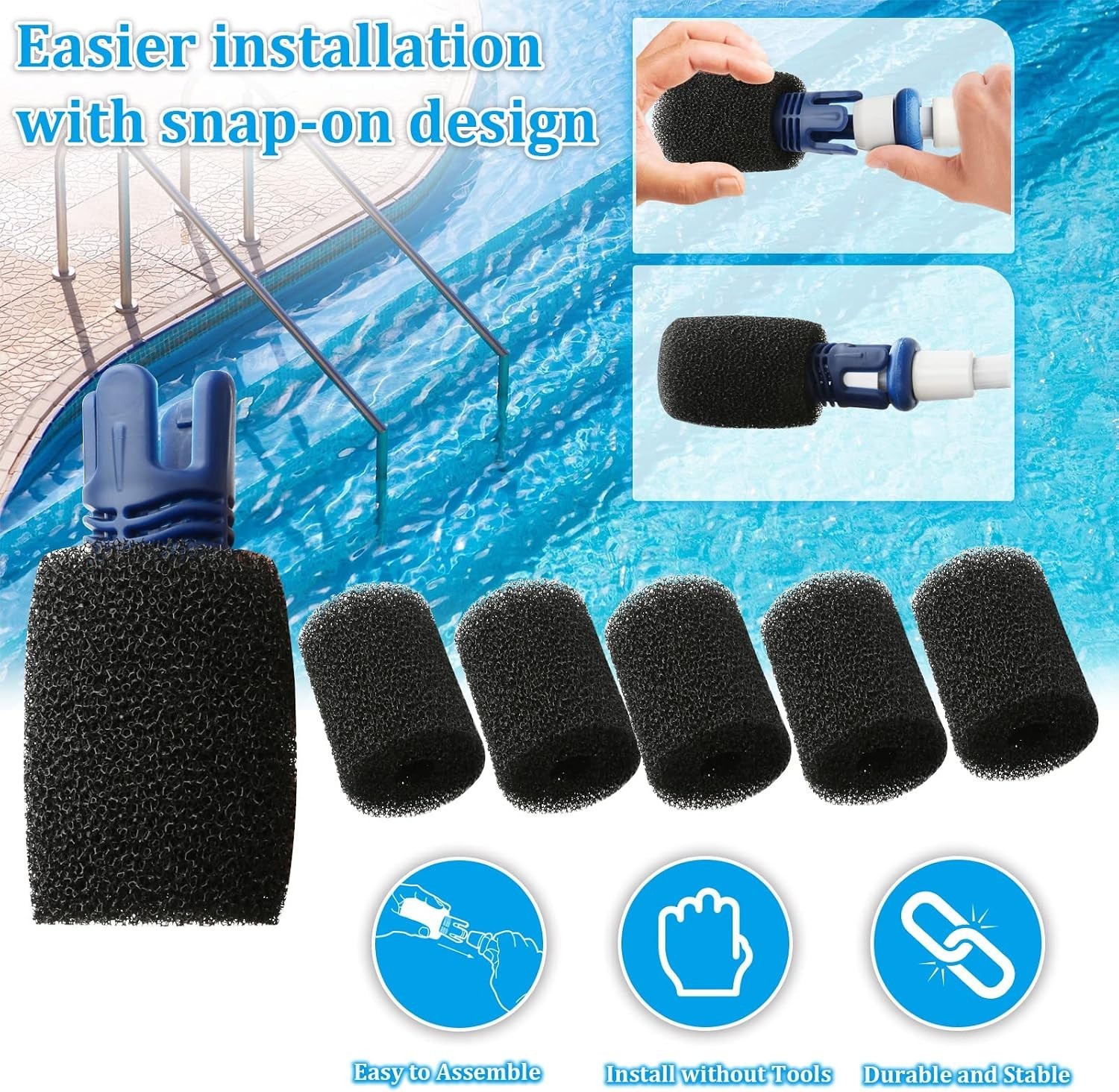 Snap-On Tail Sweep Pro for Polaris Cleaners – 6 Durable Foam Scrubbers Included