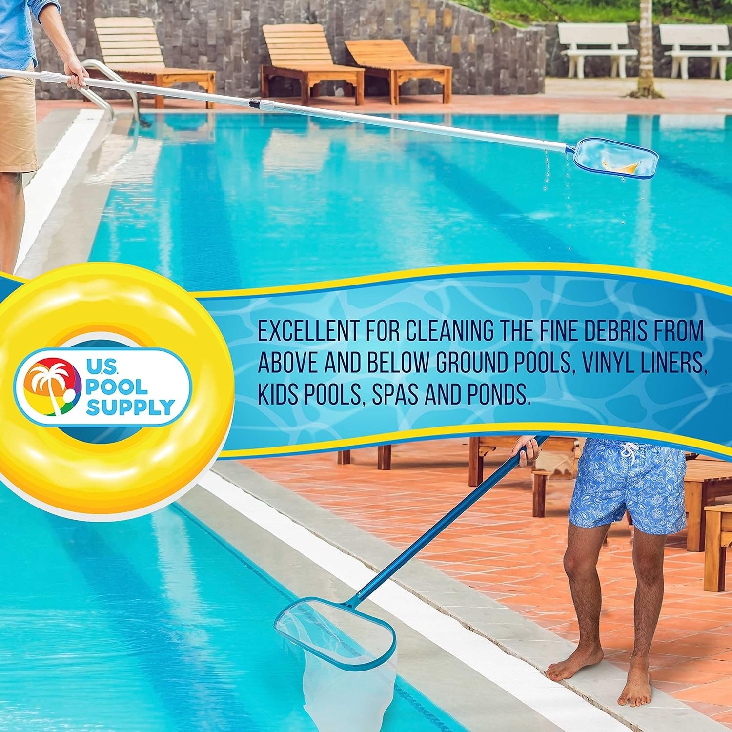Blue Pool Leaf Skimmer and Rake Combo: Safe for All Pool Types, Easy to Use