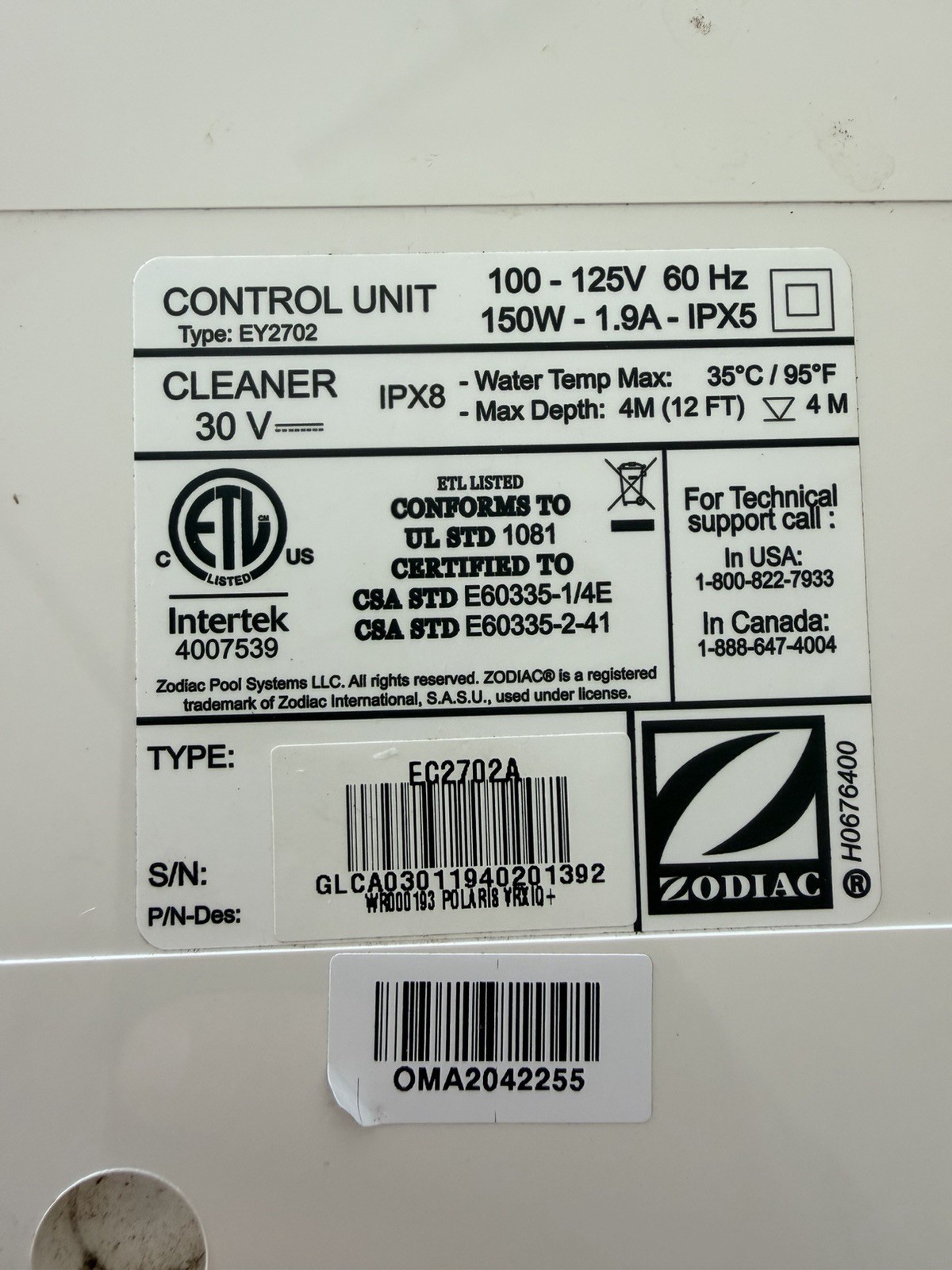 Polaris Control Unit Type EY2702 for VRX iQ+ / Alpha iQ+ Robotic Pool Cleaner
