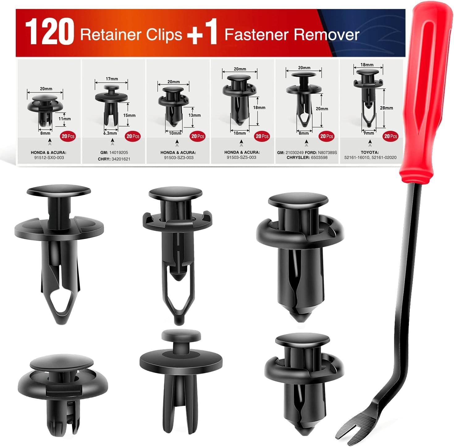 Car Retainer For GM Ford Toyota Honda Chrysler – 120 Clips 6.3mm 8mm 9mm 10mm