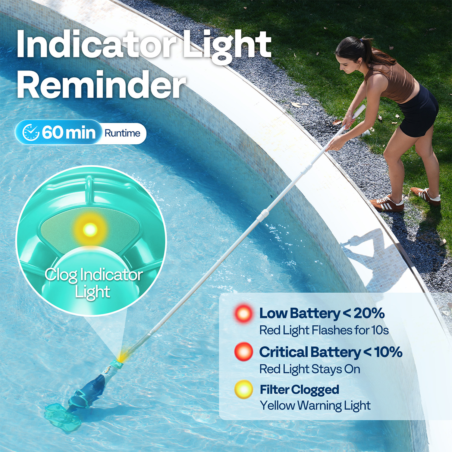 Cordless Rechargeable Pool Vacuum Handheld Pool Cleaner Extension Poles 9.12ft