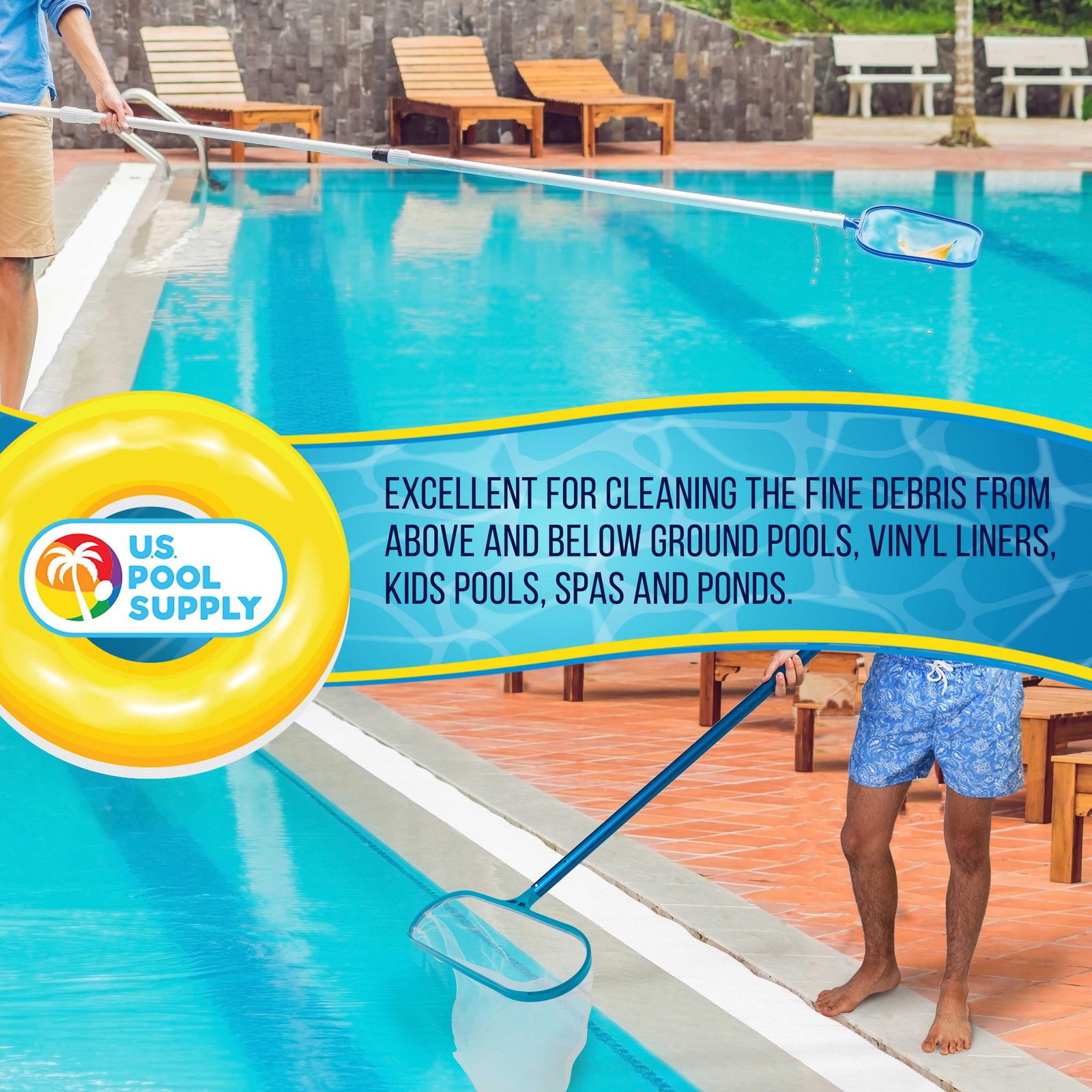 Swimming Pool 12&Prime; Leaf Skimmer Net & 16&Prime; Rake Net Set – Fine Mesh Netting, Clean
