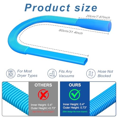Upgraded Dryer Lint Vent Cleaner Kit: Flexible Vacuum Hose Attachment for Blue