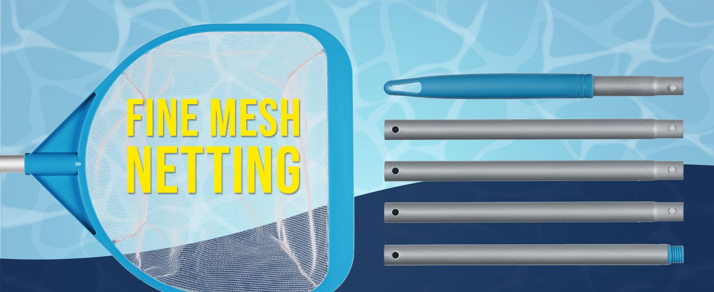 Pool and Spa Skimmer Net with Pole, Long Handheld Ultra-Fine Mesh Pool Skimmer