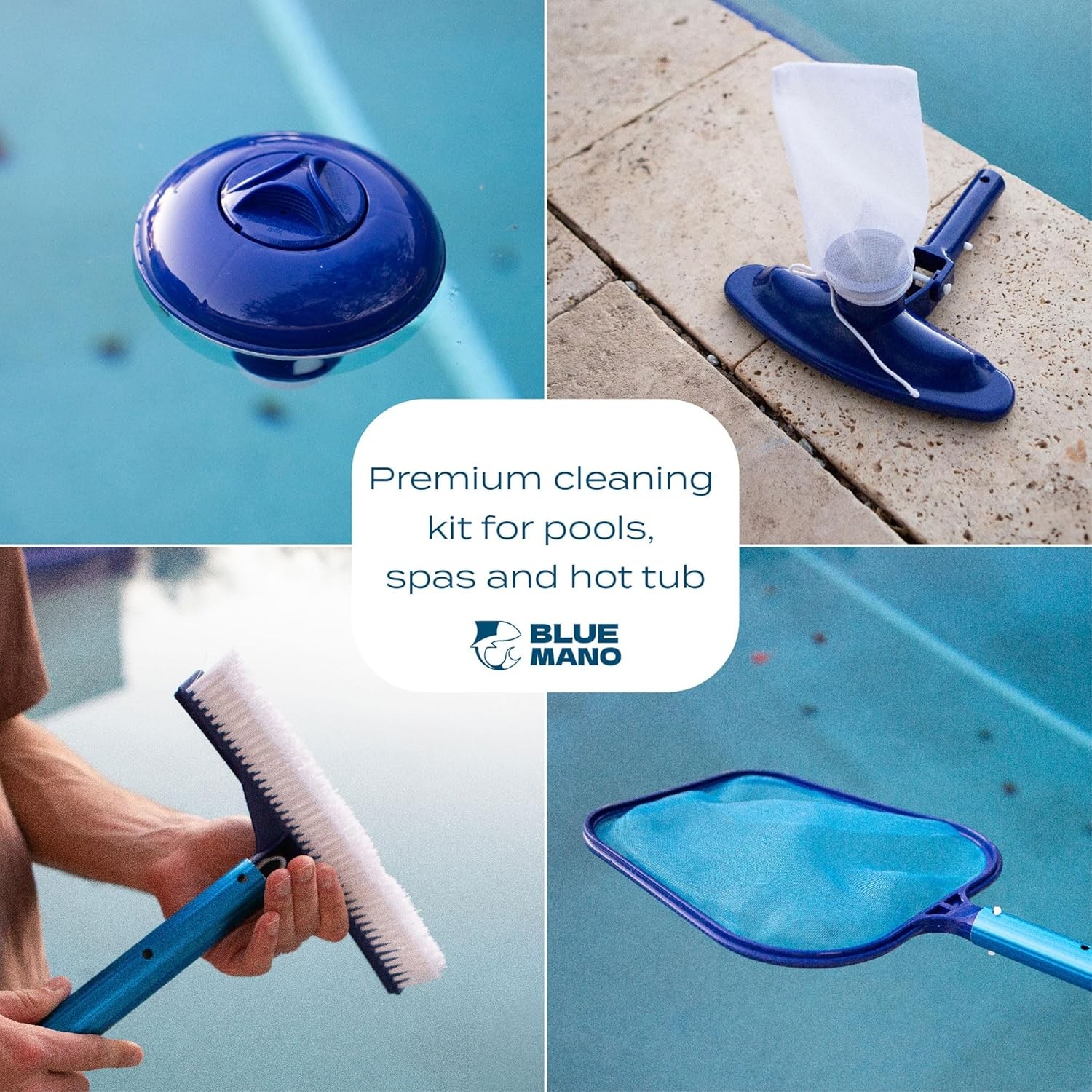 Blue Mano 6-Pc Spa/Pool Cleaning Kit: Vacuum, Skimmer, Brush, Pole