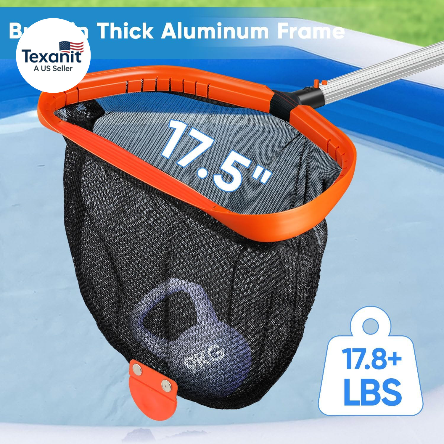 17.5&Prime; Pool Net, Pool Skimmer Net with Double-Layer Netting Bag, Aluminum Frame,