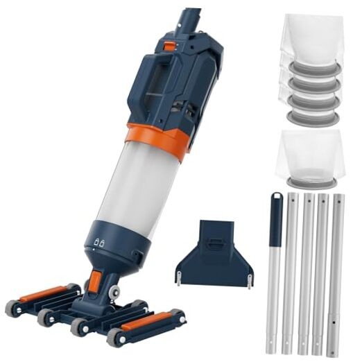 Heavy Duty Handheld Pool Vacuum – 18.9GPM Powerful Suction, 25µm Ultra Orange