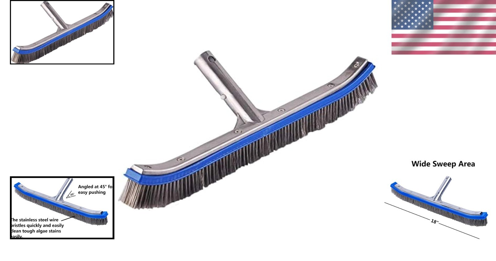 18-Inch Swimming Pool Brush with Strong Aluminum Handle & EZ Clips