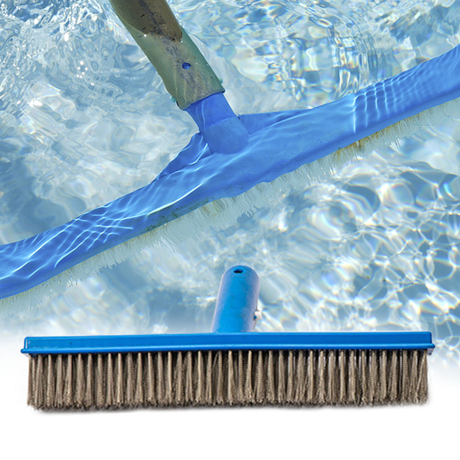 Wire Pool Brush 10 inch Stainless Steel Easy Pushing Cleaning Angled At 45°