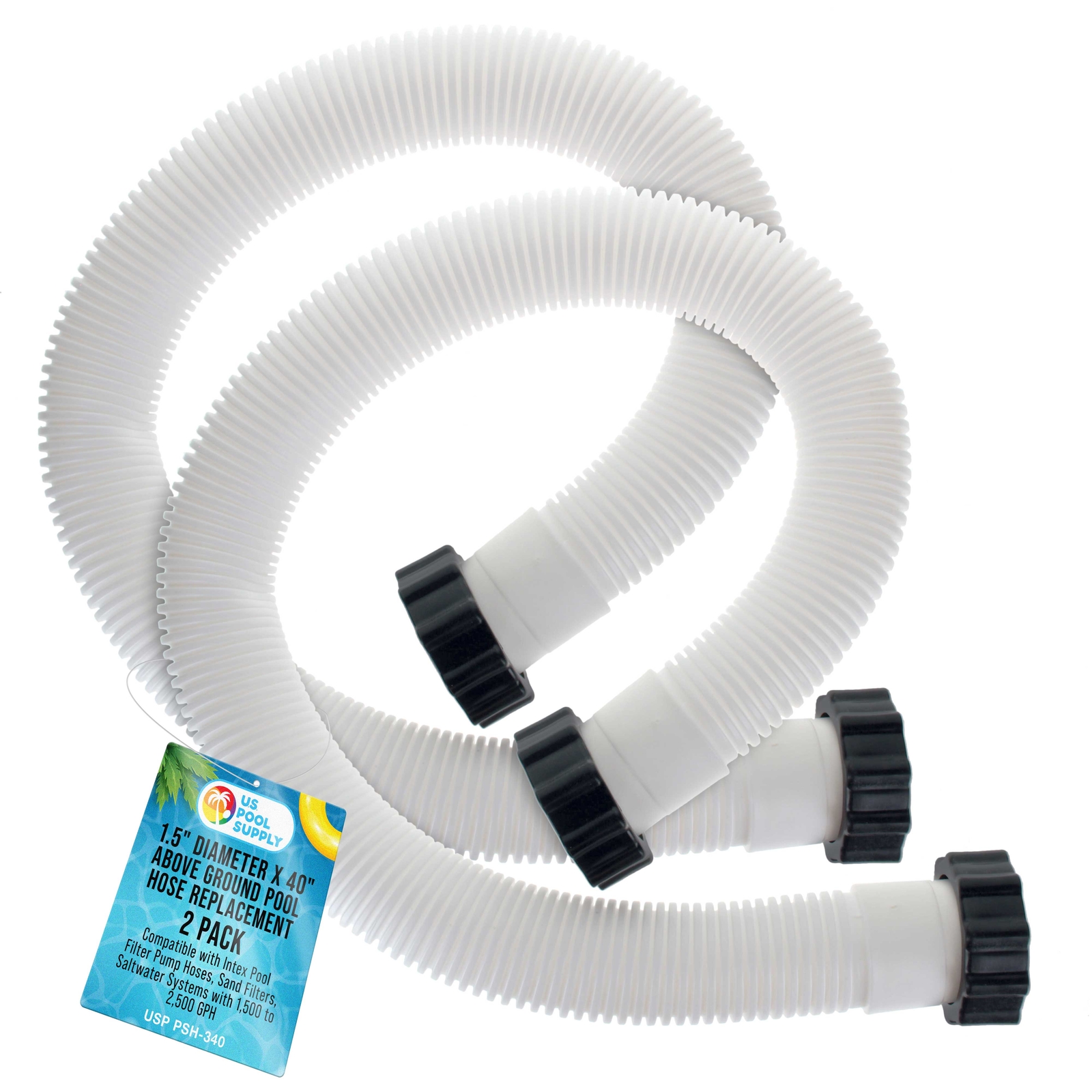 U.S. Pool Supply Above Ground Pool Hose Replacement 1.5&Prime; Diameter x 40&Prime;, 2 Pack