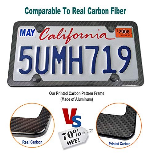 Carbon Fiber License Plate Frame- Heavy Duty Black 4 Hole Carbon Fiber Pattern