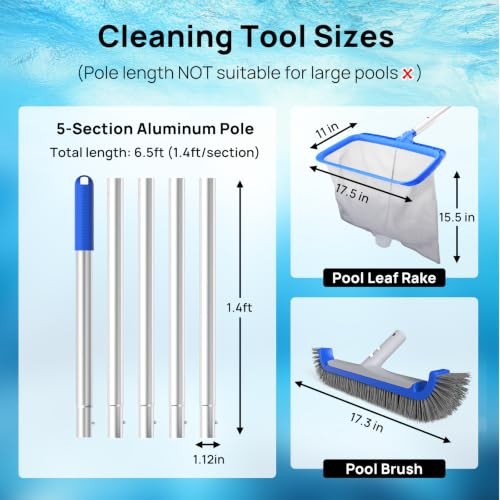 3-in-1 Pool Cleaning Kit Includes Leaf Rake Net, Wall Brush & Pole | 3PCS