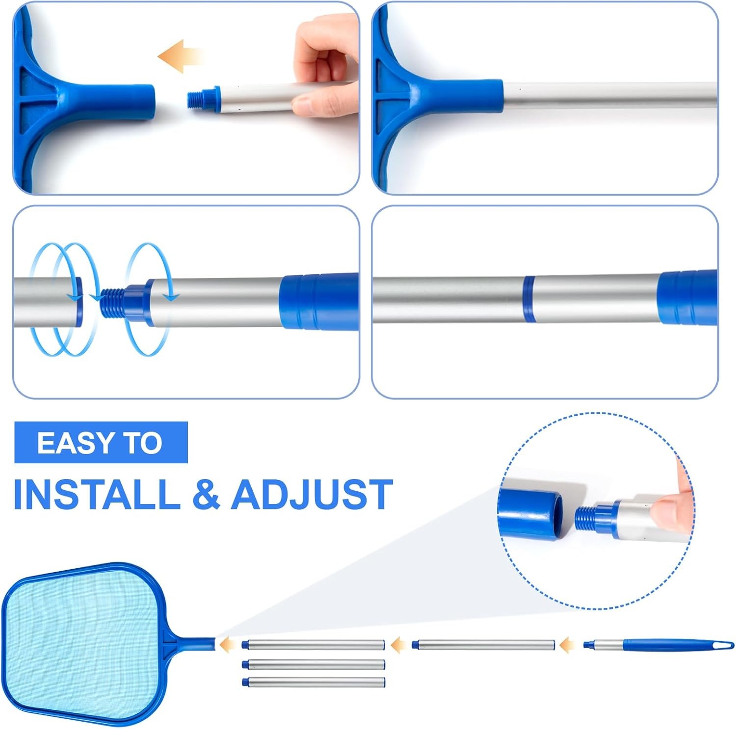 Pool Skimmer Pool Skimmer Net W/ 5 Section Adjustable Telescopic Aluminum Pole