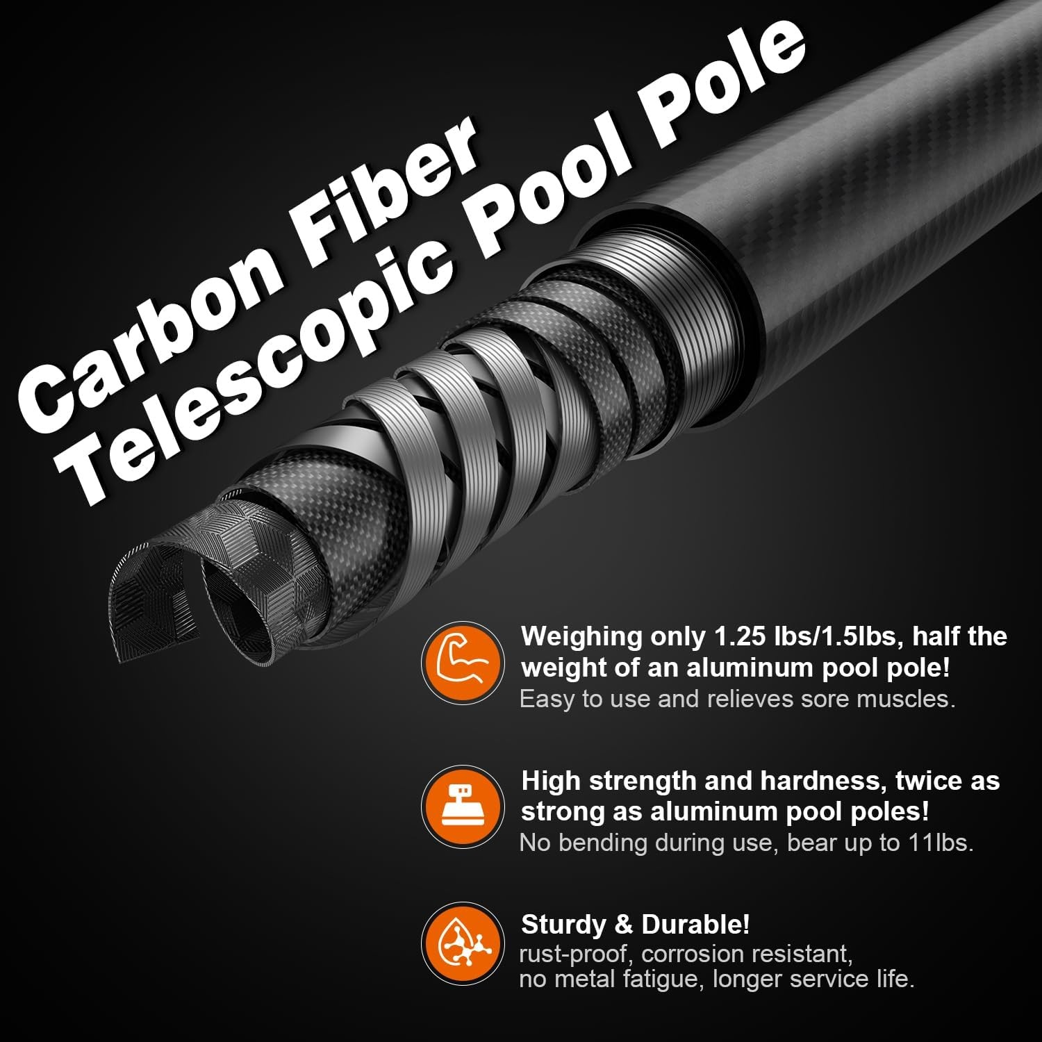 15FT Carbon Fiber Telescopic Pool Pole – Heavy Duty Cleaning & Skimming Tool