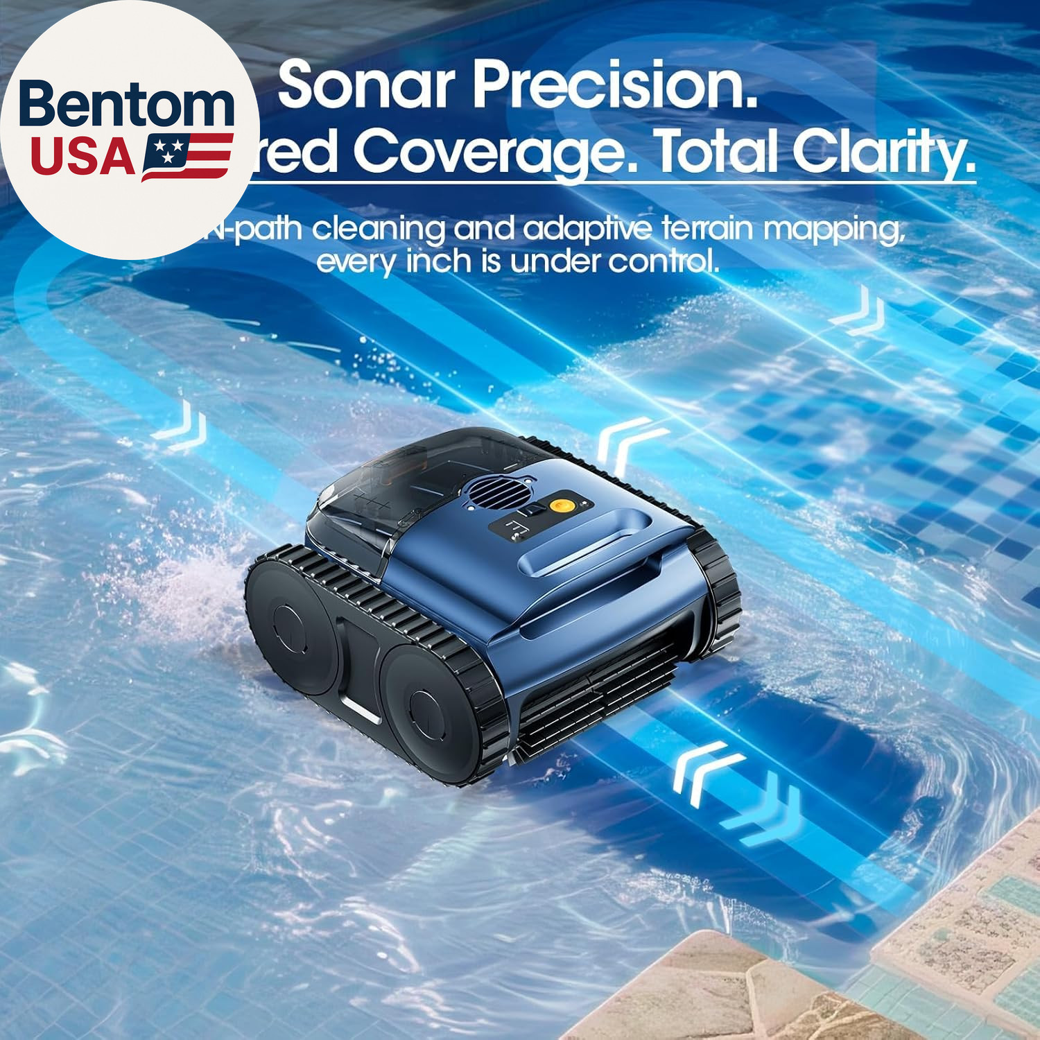 RERIOU Cordless Robotic Pool Vacuum, Pool Cleaner with Track Drive, Sonar Naviga