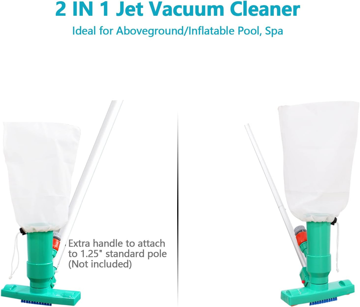POOLWHALE Upgrades Pool Spa Pond Mini Jet Vac Vacuum Cleaner W/Brush, Bag,6 Sect