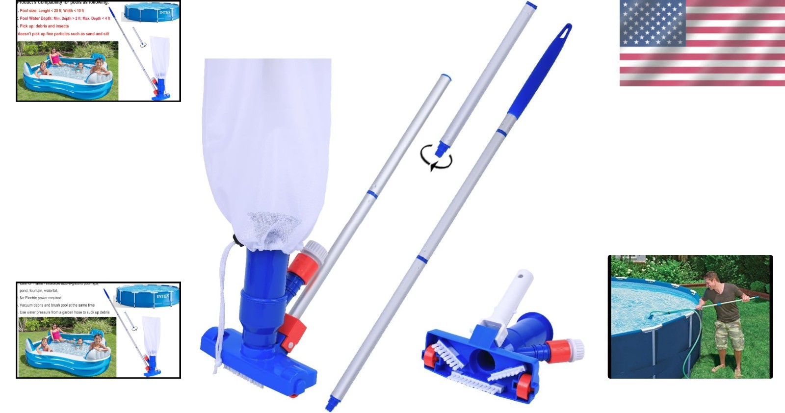 Above Ground Pool Vacuum Jet with Water Pressure Power – Easy Assembly & Use