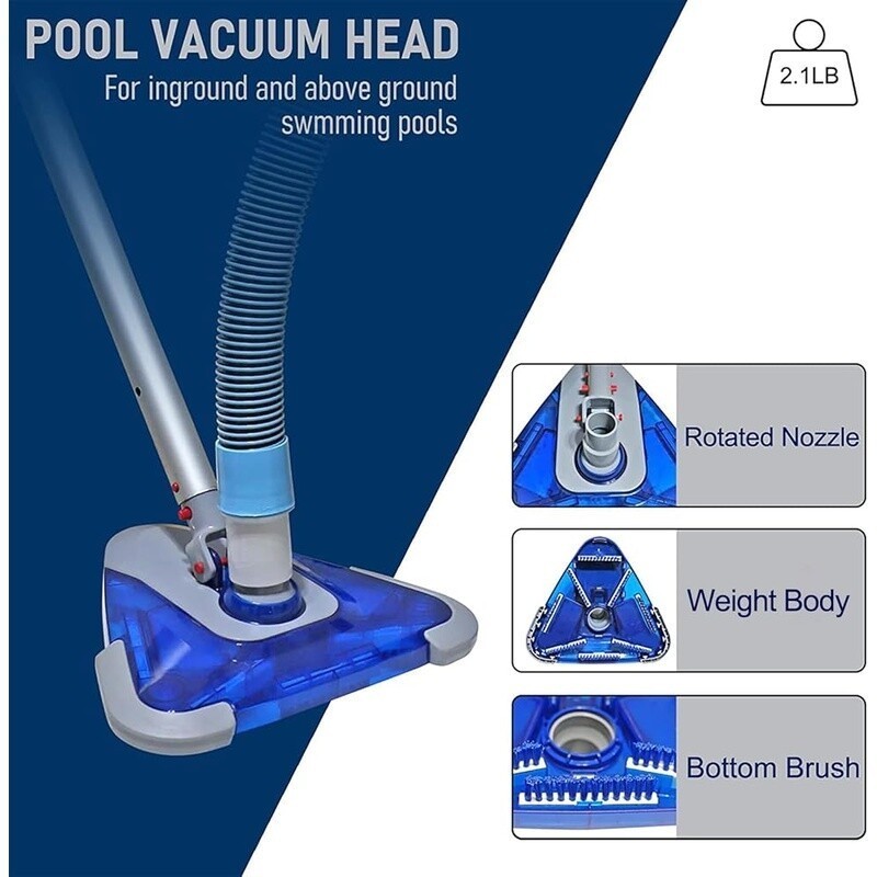 Professional Pool Vacuum Hose 1.5in X 24ft Weighted Triangular Head Pools Home