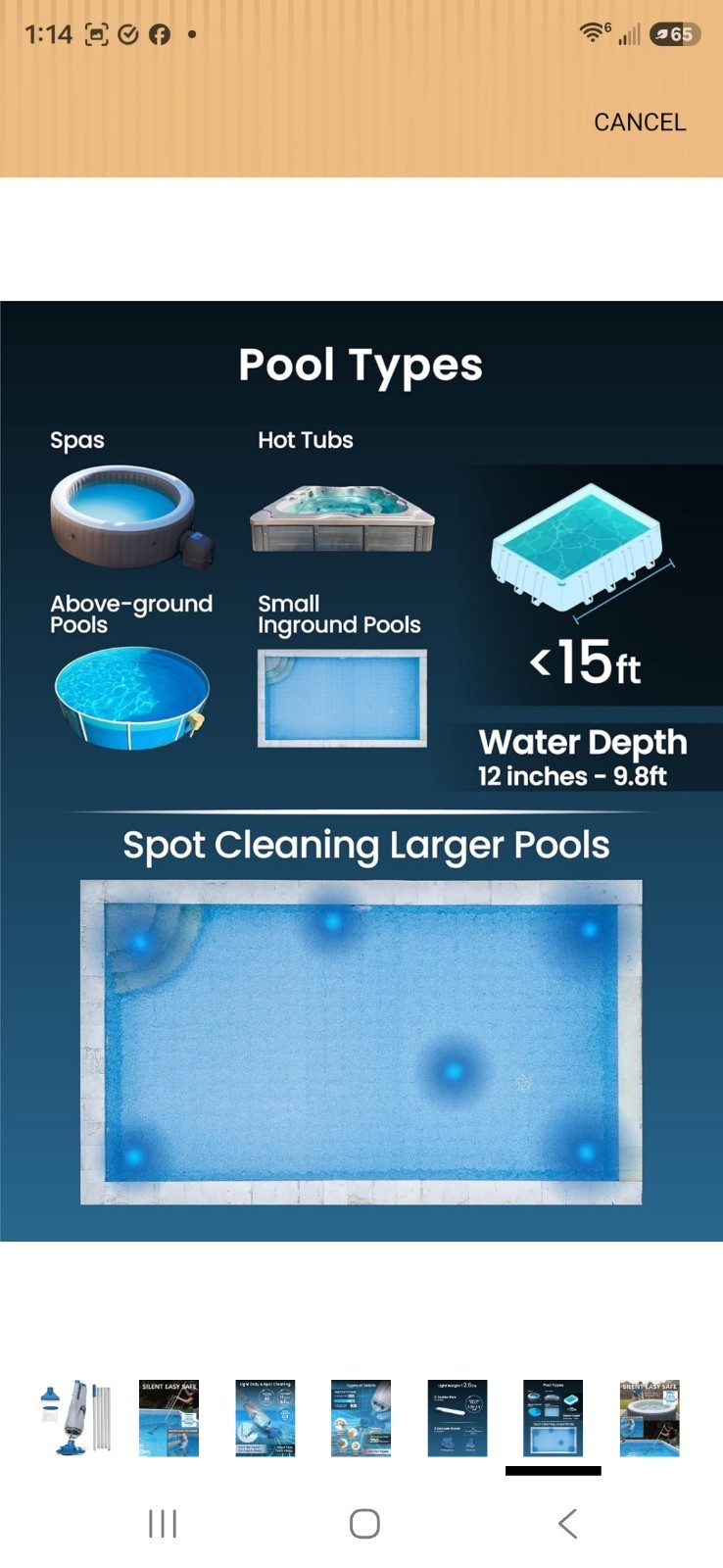 KOKIDO Cordless Handheld Pool Vacuum for above Ground Pool, with 6Ft Pole and 2